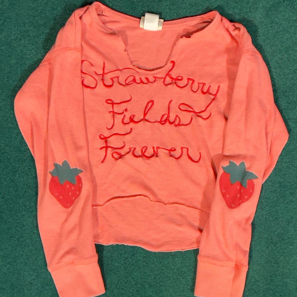 Vintage long sleeve 70s cropped embroidered shirt "strawberry fields forever "